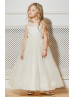 Ivory Lace Tulle Keyhole Back Ankle Length Flower Girl Dress Ivory Lace Tulle Keyhole Back Ankle Length Flower Girl Dress